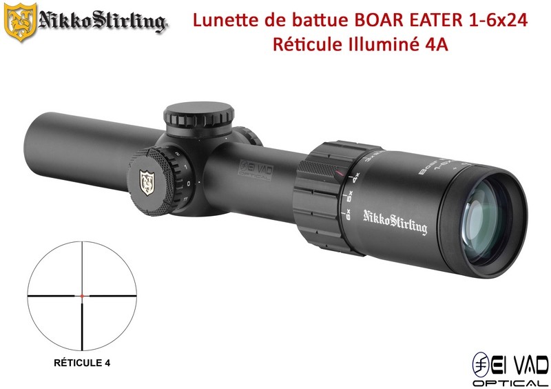 Lunette de Battue Nikko Stirling BOAR EATER 1-6x24 - Réticule 4A lumineux