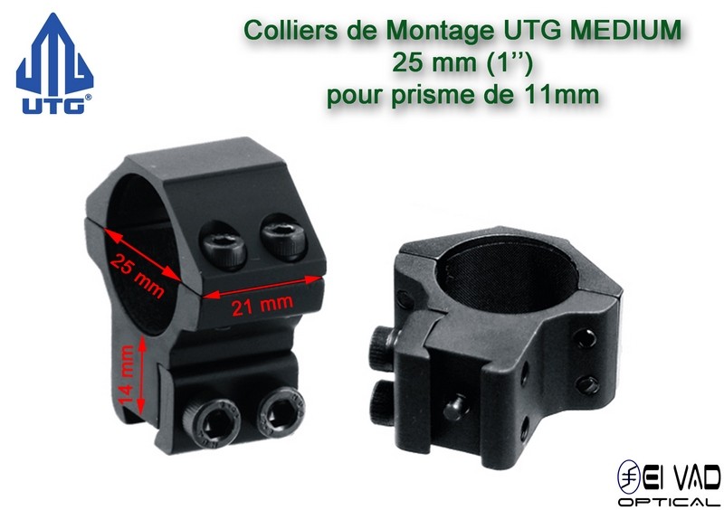 Colliers UTG AccuShot Medium - 25,4 mm pour prisme de 11 mm