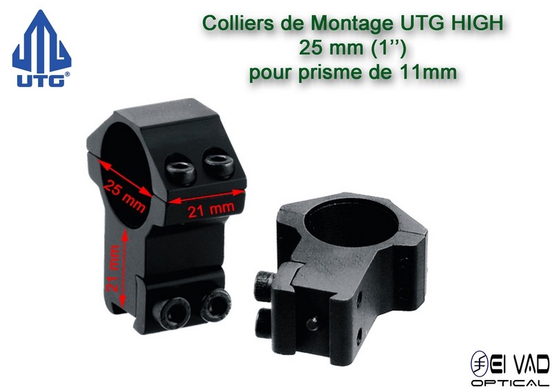 Colliers UTG AccuShot Haut - 25 mm pour prisme de 11 mm