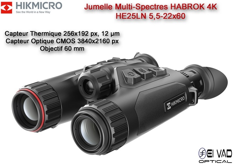 Jumelle HIKMICRO Multi-Spectres HABROK 4K - HE25LN 5,5-22X60