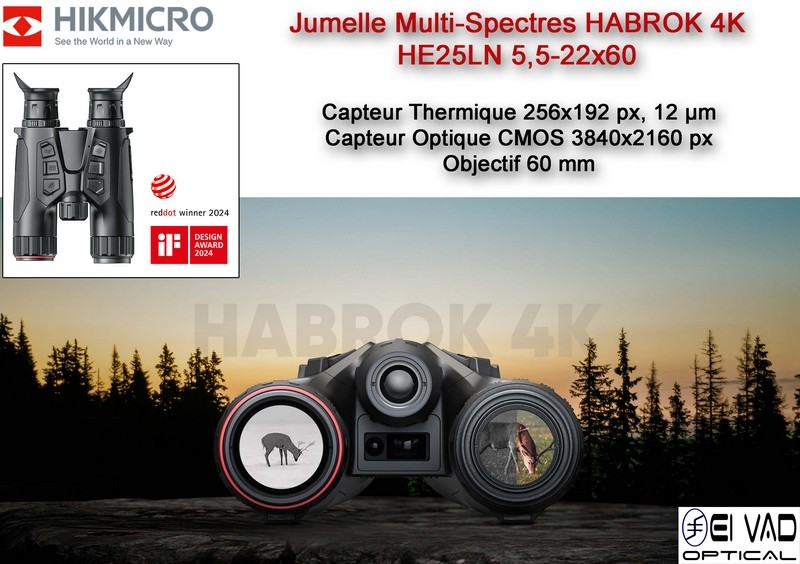 Jumelle HIKMICRO Multi-Spectres HABROK 4K - HE25LN 5,5-22X60