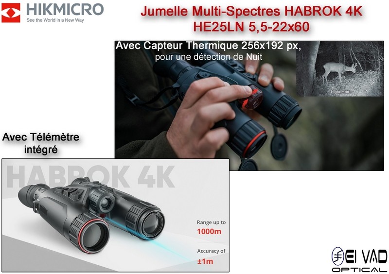 Jumelle HIKMICRO Multi-Spectres HABROK 4K - HE25LN 5,5-22X60