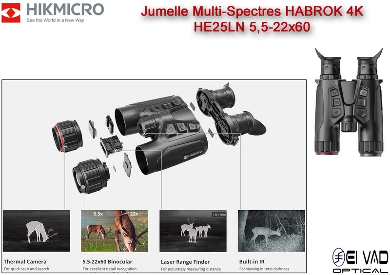 Jumelle HIKMICRO Multi-Spectres HABROK 4K - HE25LN 5,5-22X60