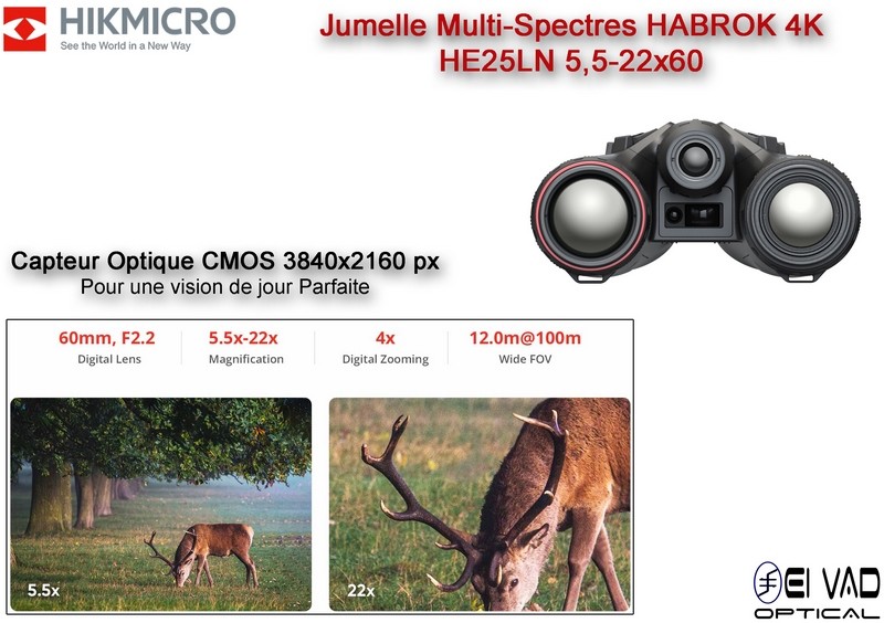 Jumelle HIKMICRO Multi-Spectres HABROK 4K - HE25LN 5,5-22X60