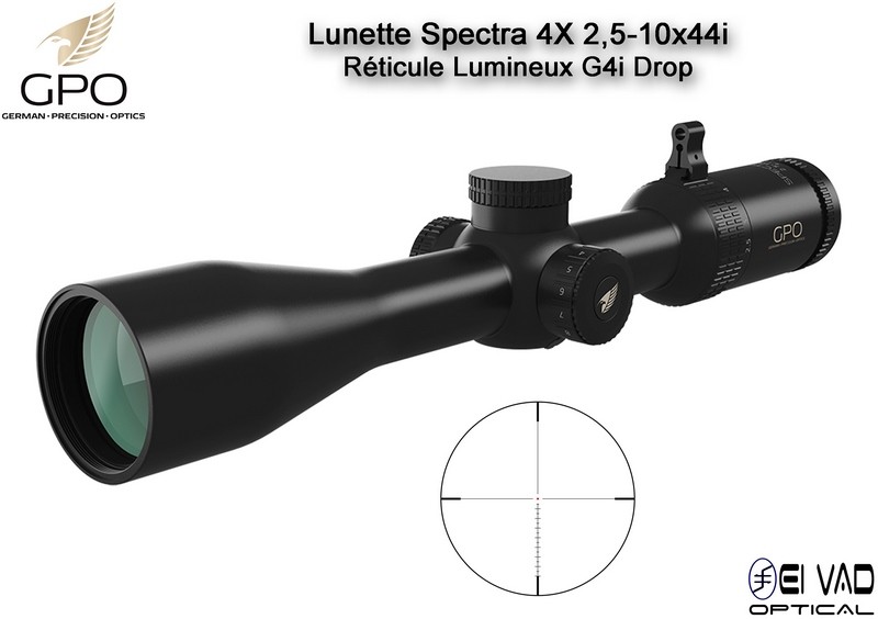 Lunette Chasse GPO SPECTRA 4X 2,5-10x44i - Réticule Lumineux G4i Drop