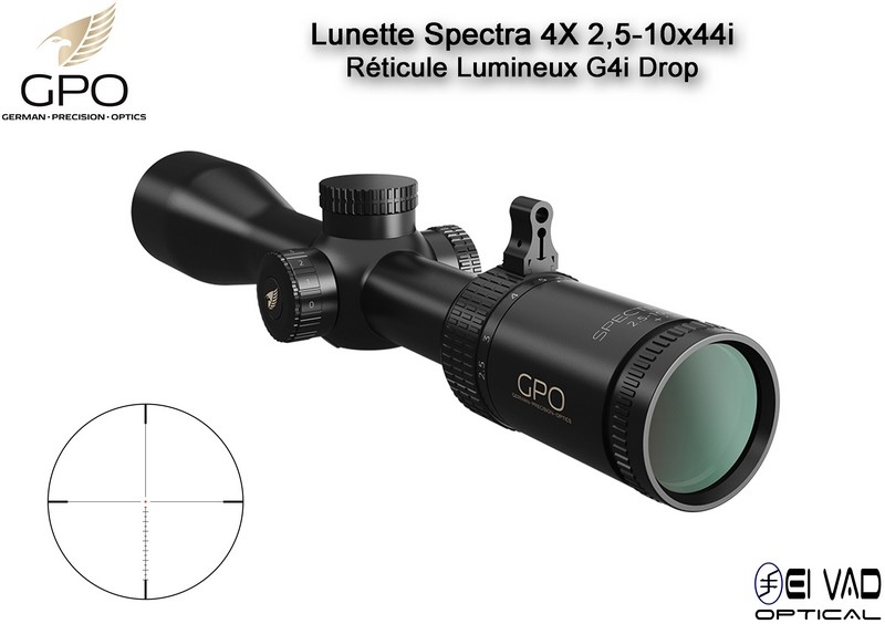 Lunette Chasse GPO SPECTRA 4X 2,5-10x44i - Réticule Lumineux G4i Drop