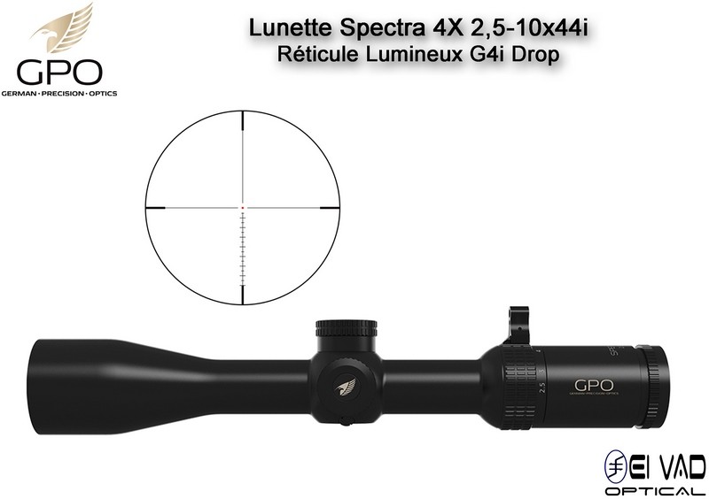 Lunette Chasse GPO SPECTRA 4X 2,5-10x44i - Réticule Lumineux G4i Drop