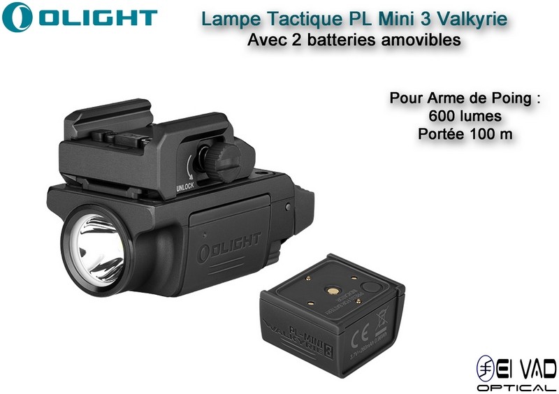 Lampe Tactique Olight PL Mini 3 Valkyrie - 2 Batteries Amovibles - Pour Arme de Poing