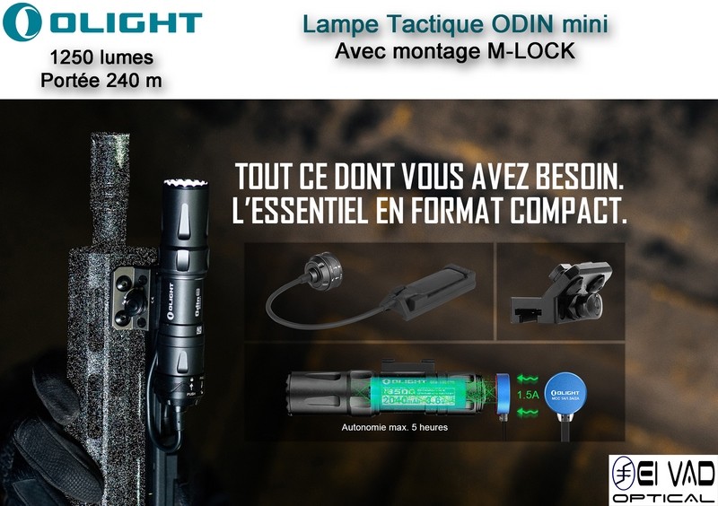 Lampe Tactique Olight ODIN Mini - 1250 lumes - Rail M-LOCK