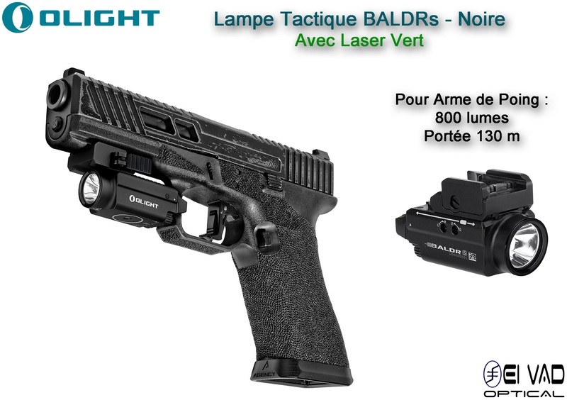 Lampe Tactique Olight Baldr S - Laser Vert - Pour Arme de Poing