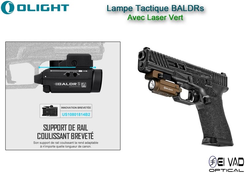 Lampe Tactique Olight Baldr S - Laser Vert - Pour Arme de Poing
