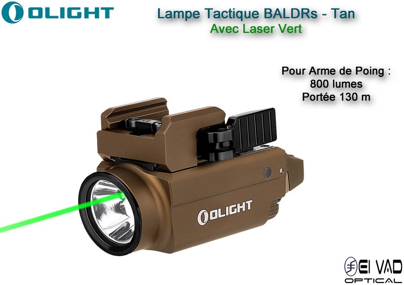 Lampe Tactique Olight Baldr S - Laser Vert - Couleur TAN