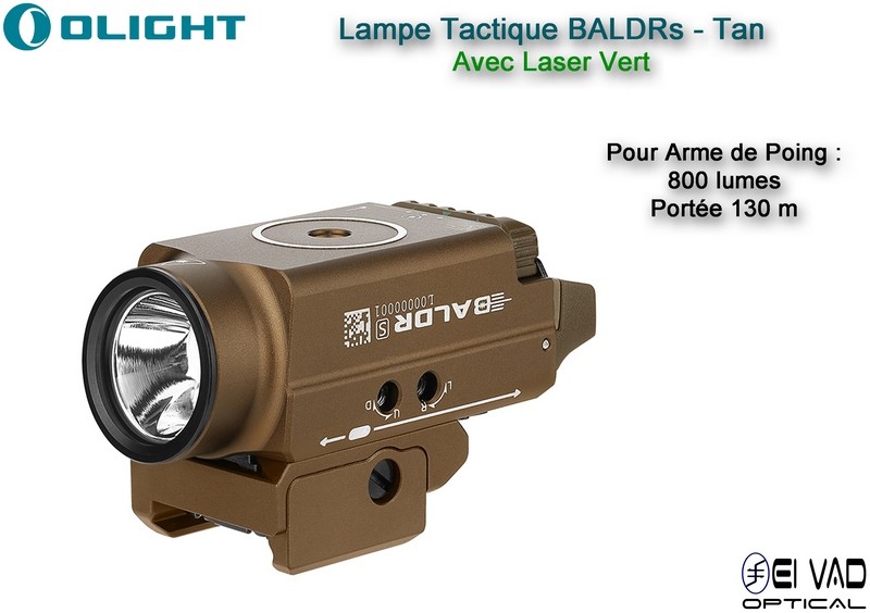 Lampe Tactique Olight Baldr S - Laser Vert - Couleur TAN