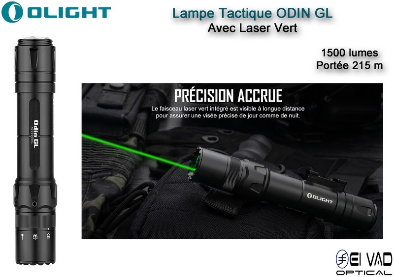 Lampe Tactique Olight ODIN GL avec Laser Vert - Montage Picatinny