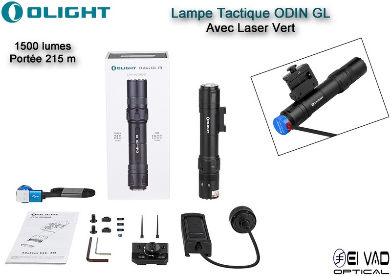 Lampe Tactique Olight ODIN GL avec Laser Vert - Montage Picatinny