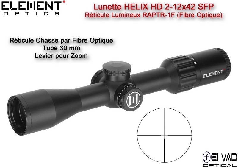 Lunette Chasse Element Optics HELIX HD Compact 2-12x42 SFP - Réticule Lumineux RAPTR-1F
