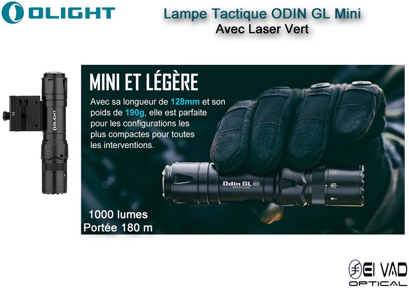 Lampe Tactique Olight ODIN GL Mini avec Laser Vert - Montage Picatinny