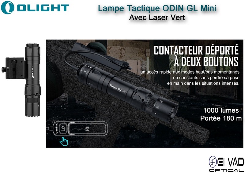 Lampe Tactique Olight ODIN GL Mini avec Laser Vert - Montage Picatinny