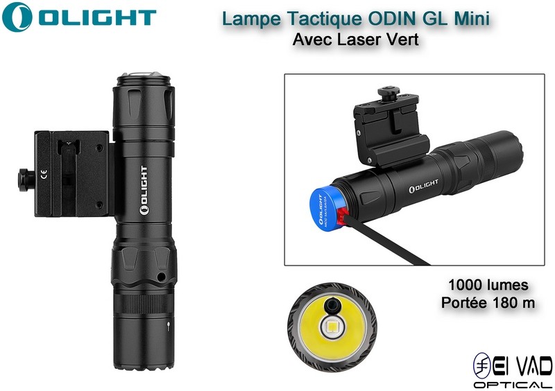Lampe Tactique Olight ODIN GL Mini avec Laser Vert - Montage Picatinny