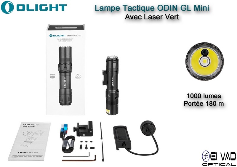 Lampe Tactique Olight ODIN GL Mini avec Laser Vert - Montage Picatinny
