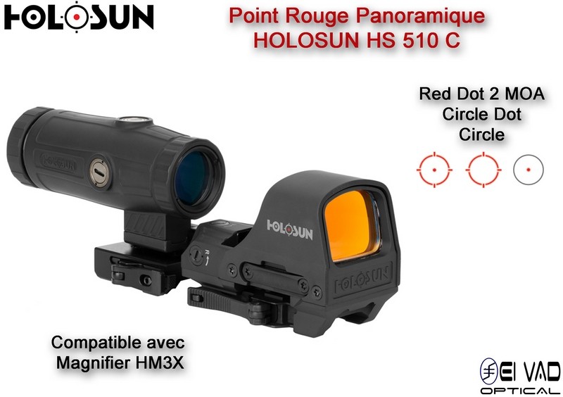 Pack Holosun 3 - Point Rouge HS510C + Magnifier HM3X