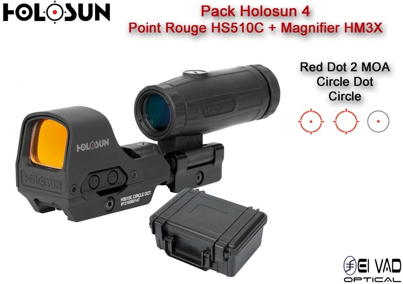 Pack Holosun 4 - Point Rouge HS510C + Magnifier HM3X avec Malette