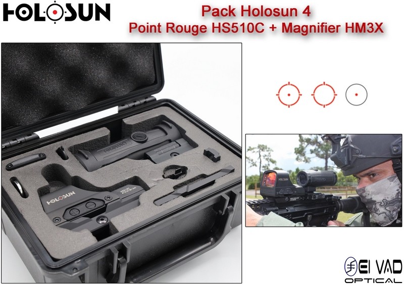 Pack Holosun 4 - Point Rouge HS510C + Magnifier HM3X avec Malette