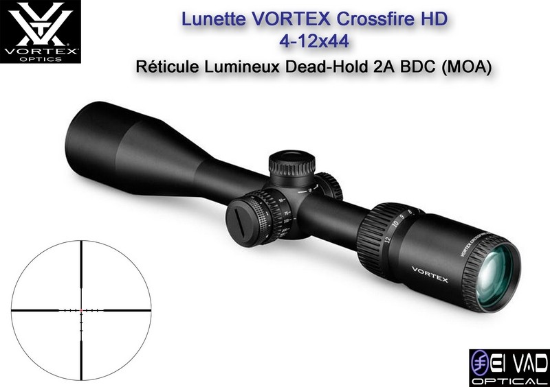 Lunette VORTEX Crossfire HD 4-12x44 - Réticule lumineux Dead-Hold 2A BDC (MOA)