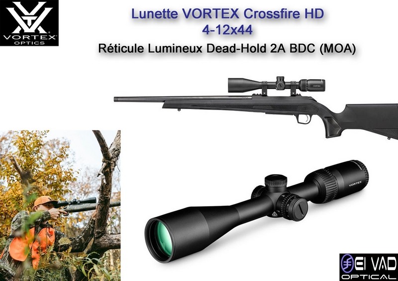 Lunette VORTEX Crossfire HD 4-12x44 - Réticule lumineux Dead-Hold 2A BDC (MOA)