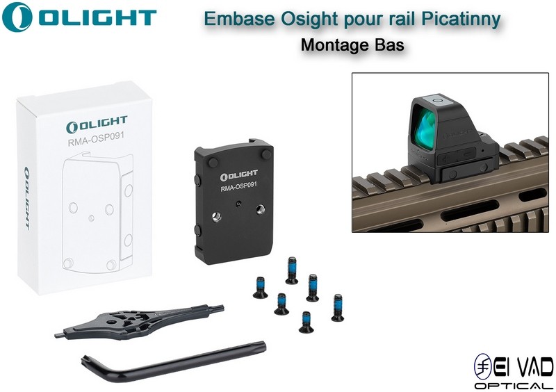 Montage / Embase Osight bas pour rail Picatinny - Compatible Holosun