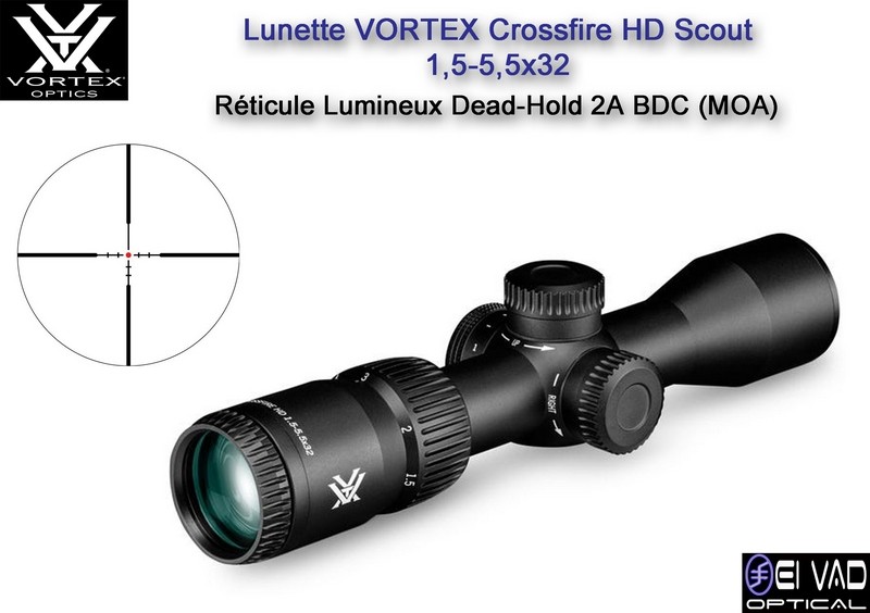 Lunette SCOUT VORTEX CrossFire HD 1,5-5,5x32 - Réticule lumineux Dead-Hold 2A BDC (MOA)