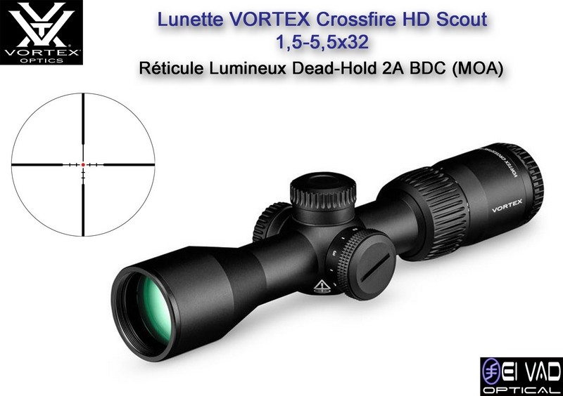Lunette SCOUT VORTEX CrossFire HD 1,5-5,5x32 - Réticule lumineux Dead-Hold 2A BDC (MOA)
