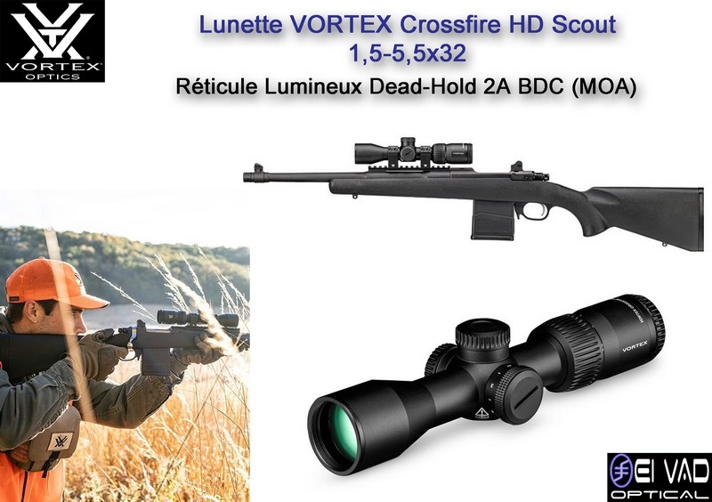 Lunette SCOUT VORTEX CrossFire HD 1,5-5,5x32 - Réticule lumineux Dead-Hold 2A BDC (MOA)