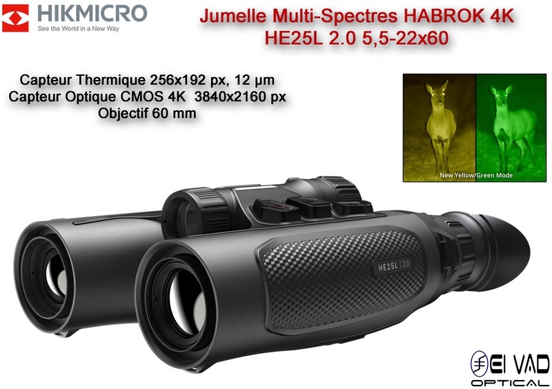 Jumelle HIKMICRO Multi-Spectres HABROK 4K - HE25L 2.0 - 5,5-22X60