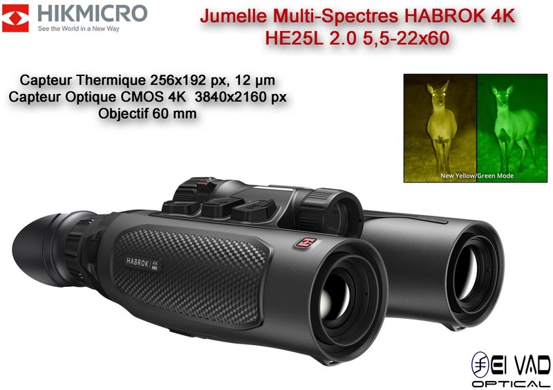 Jumelle HIKMICRO Multi-Spectres HABROK 4K - HE25L 2.0 - 5,5-22X60