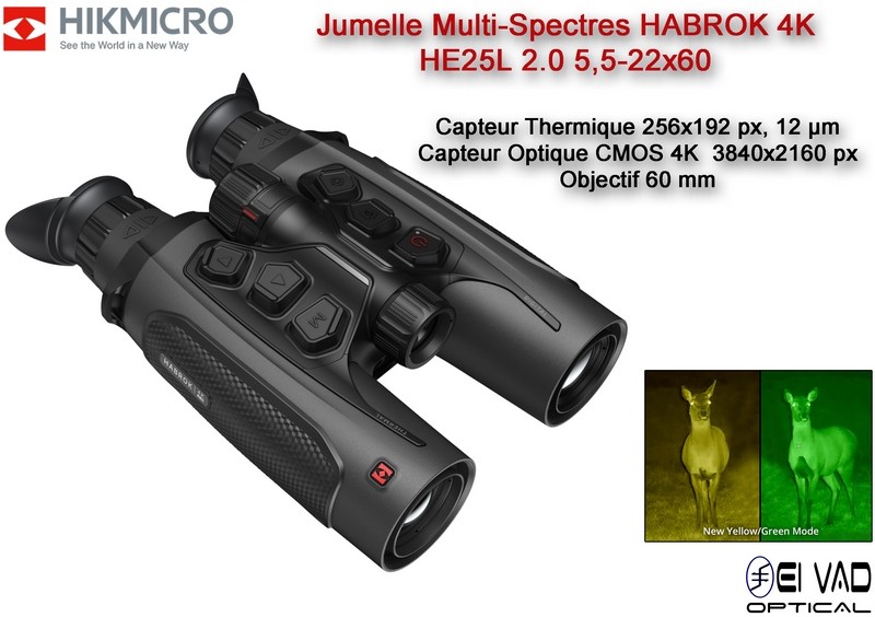 Jumelle HIKMICRO Multi-Spectres HABROK 4K - HE25L 2.0 - 5,5-22X60