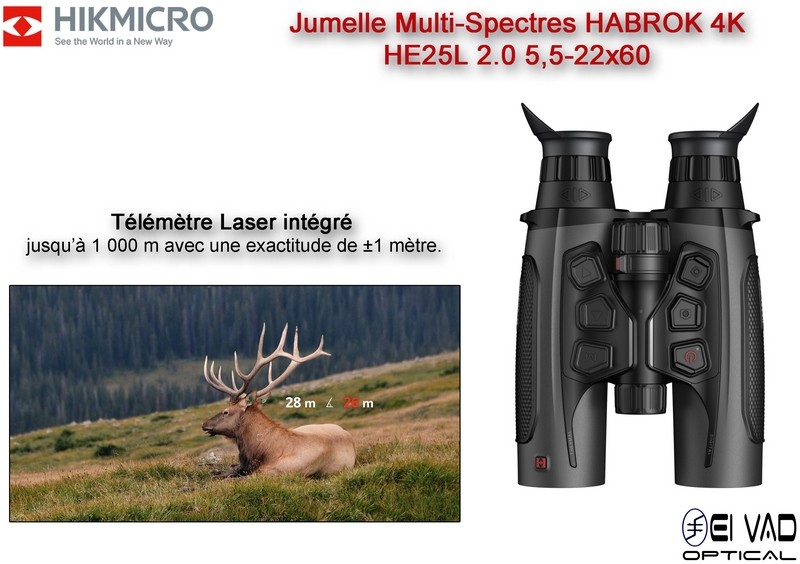 Jumelle HIKMICRO Multi-Spectres HABROK 4K - HE25L 2.0 - 5,5-22X60