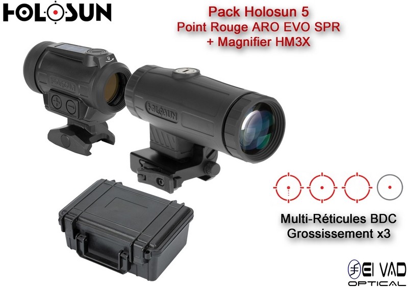 Pack Holosun 5 - Point Rouge ARO EVO SPR + Magnifier HM3X avec mallette