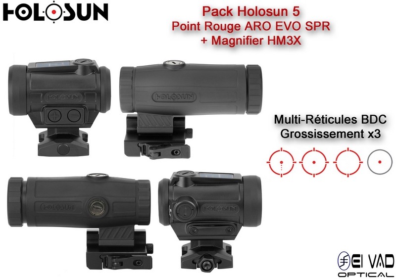 Pack Holosun 5 - Point Rouge ARO EVO SPR + Magnifier HM3X avec mallette