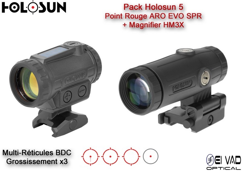 Pack Holosun 5 - Point Rouge ARO EVO SPR + Magnifier HM3X avec mallette